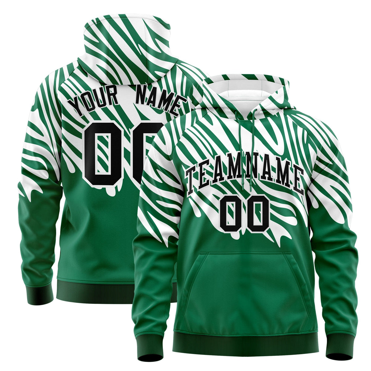 Custom Kelly Green White Leopard Print Pullover Sweatshirt Hoodie| KXKSHOP