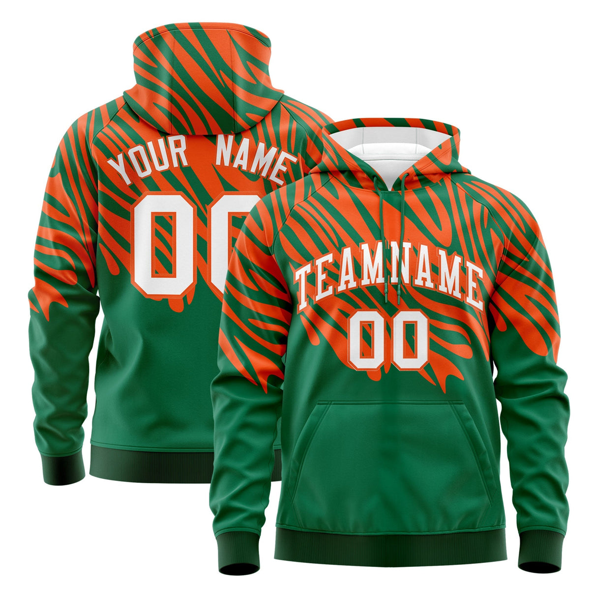Custom Kelly Green Orange White Leopard Print Pullover Sweatshirt Hoodie| KXKSHOP
