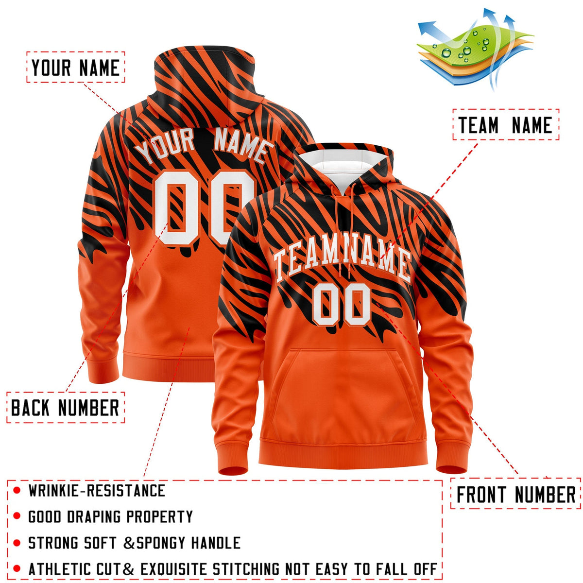 Custom Black Orange Leopard Print Pullover Sweatshirt Hoodie| KXKSHOP