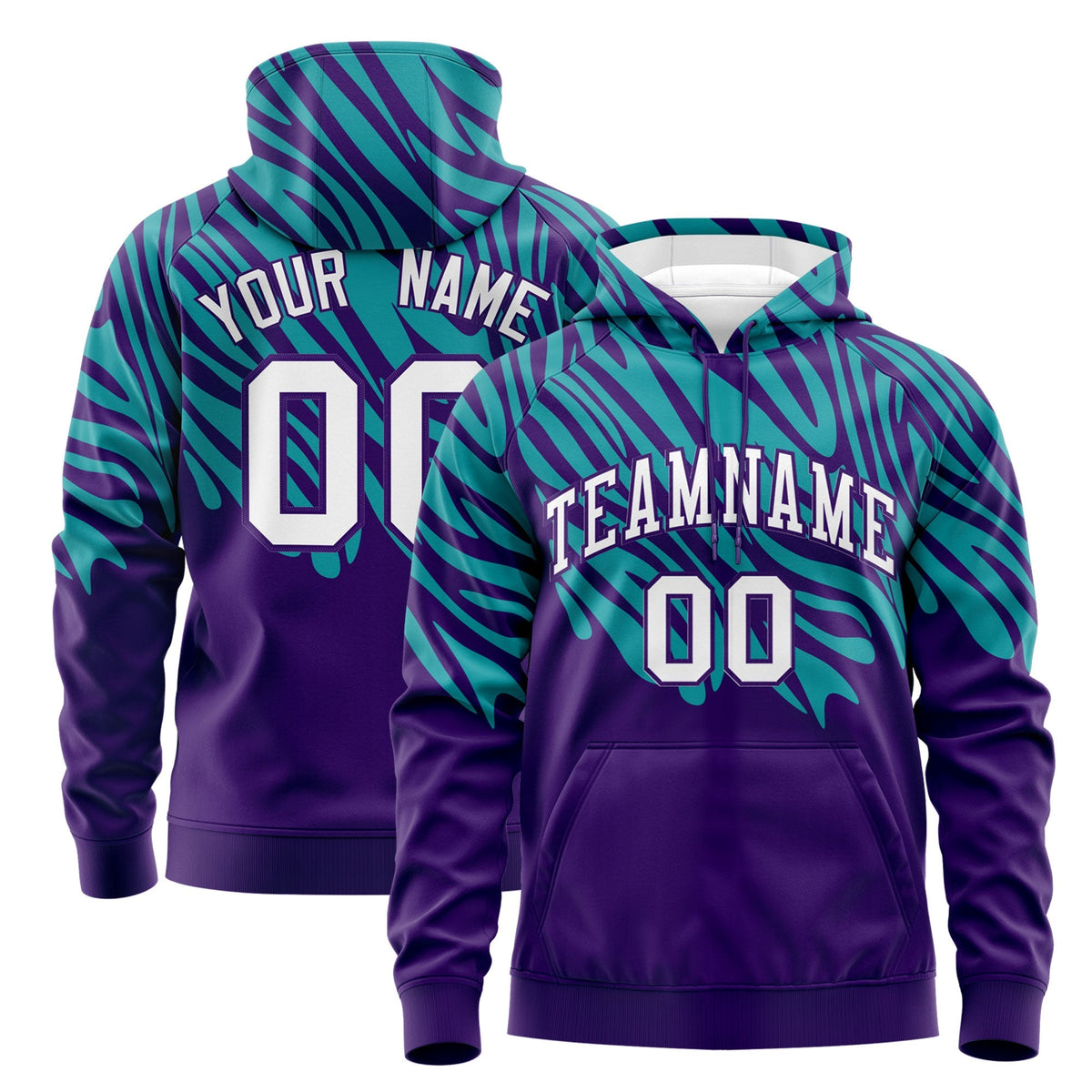Custom Purple Aqua White Leopard Print Pullover Sweatshirt Hoodie| KXKSHOP