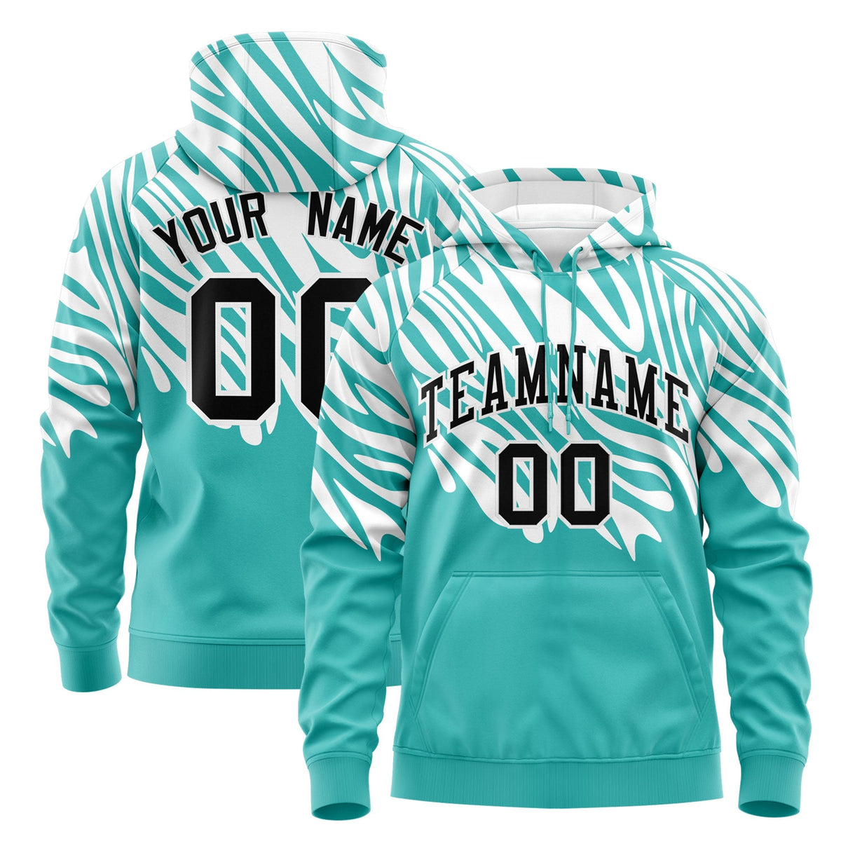 Custom White Teal Leopard Print Pullover Sweatshirt Hoodie| KXKSHOP