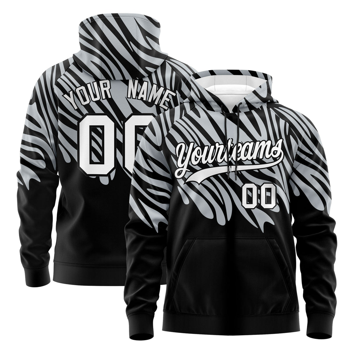 Custom Silver Black White Leopard Print Pullover Sweatshirt Hoodie| KXKSHOP