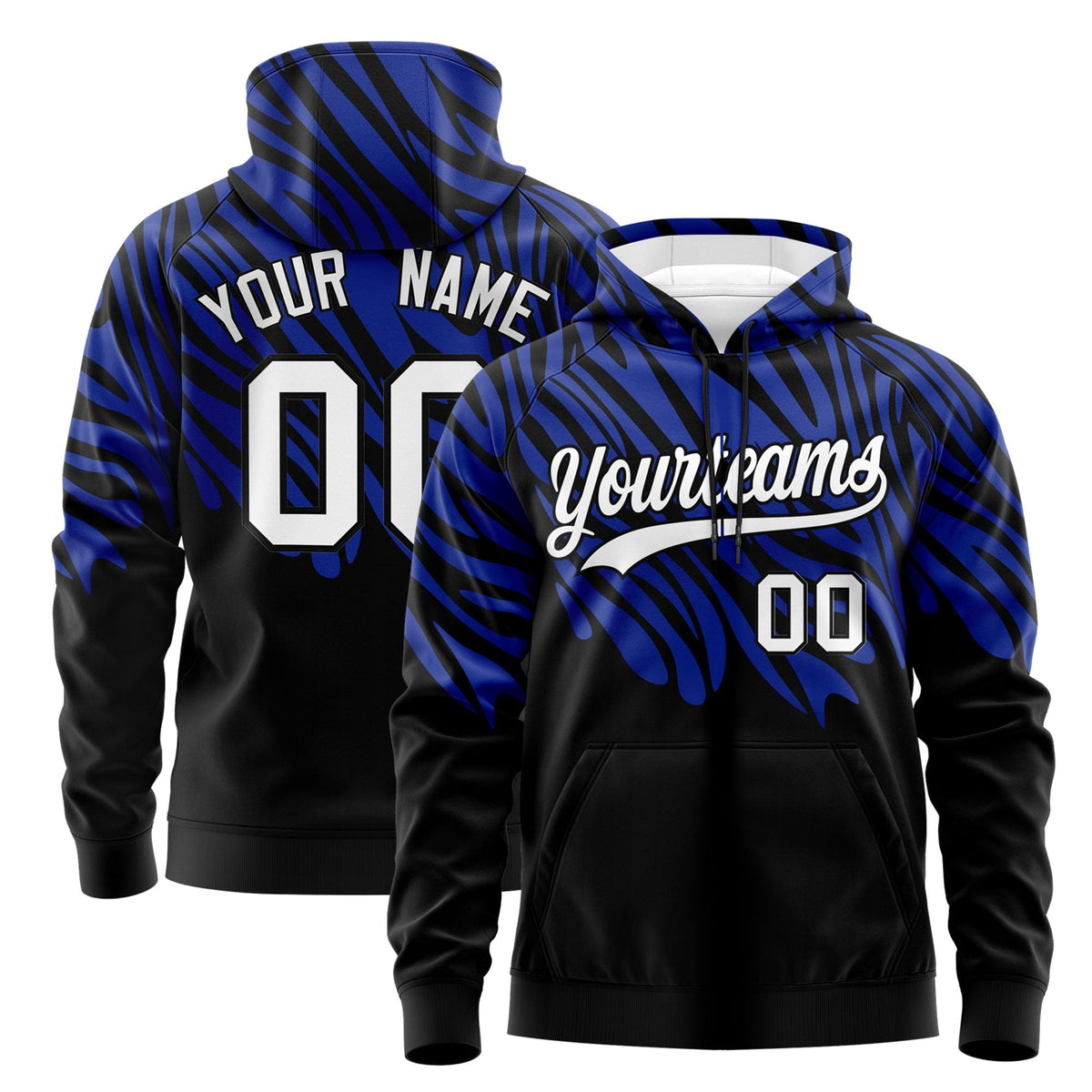 Custom Royal Blue Black Leopard Print Pullover Sweatshirt Hoodie| KXKSHOP