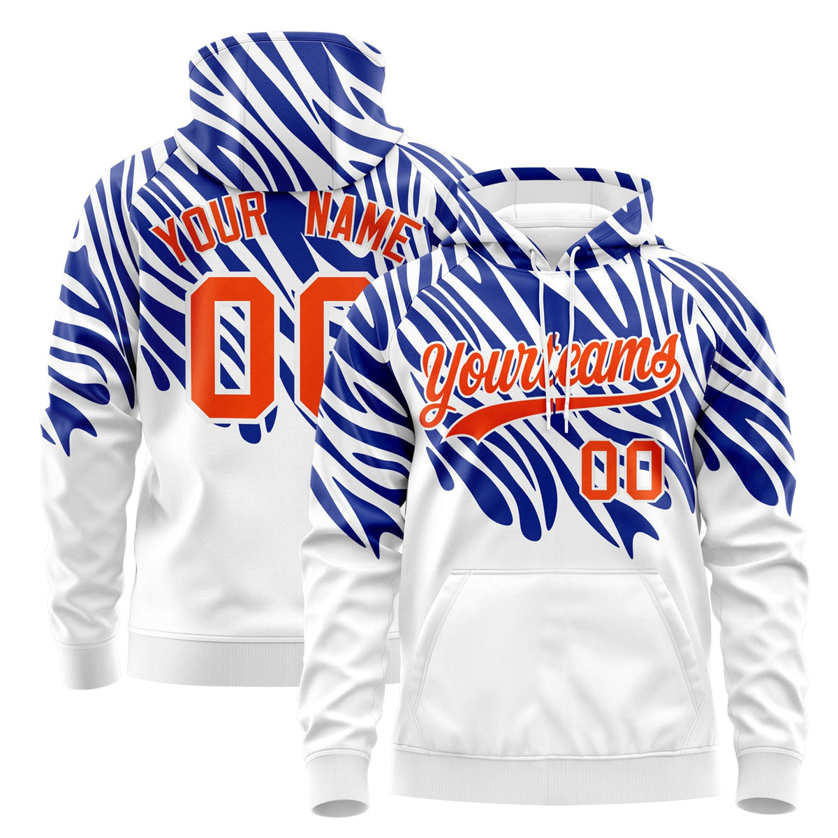 Custom Royal Blue White Orange Leopard Print Pullover Sweatshirt Hoodie| KXKSHOP