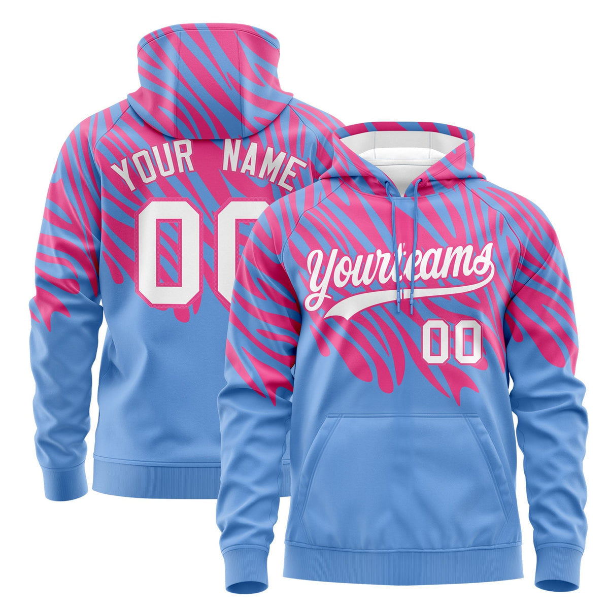 Custom Pink Light Blue Leopard Print Pullover Sweatshirt Hoodie| KXKSHOP