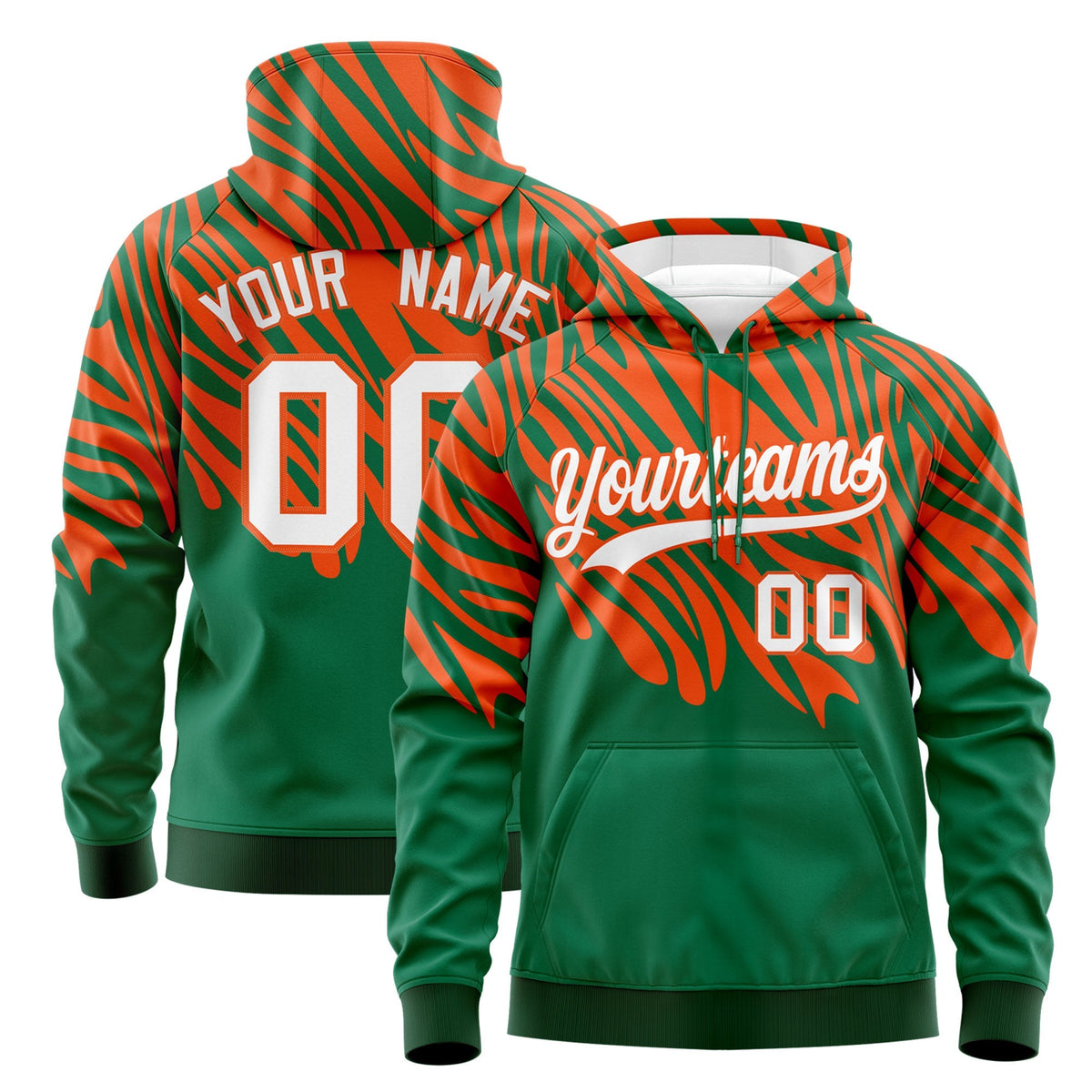 Custom Kelly Green Orange White Leopard Print Pullover Sweatshirt Hoodie| KXKSHOP