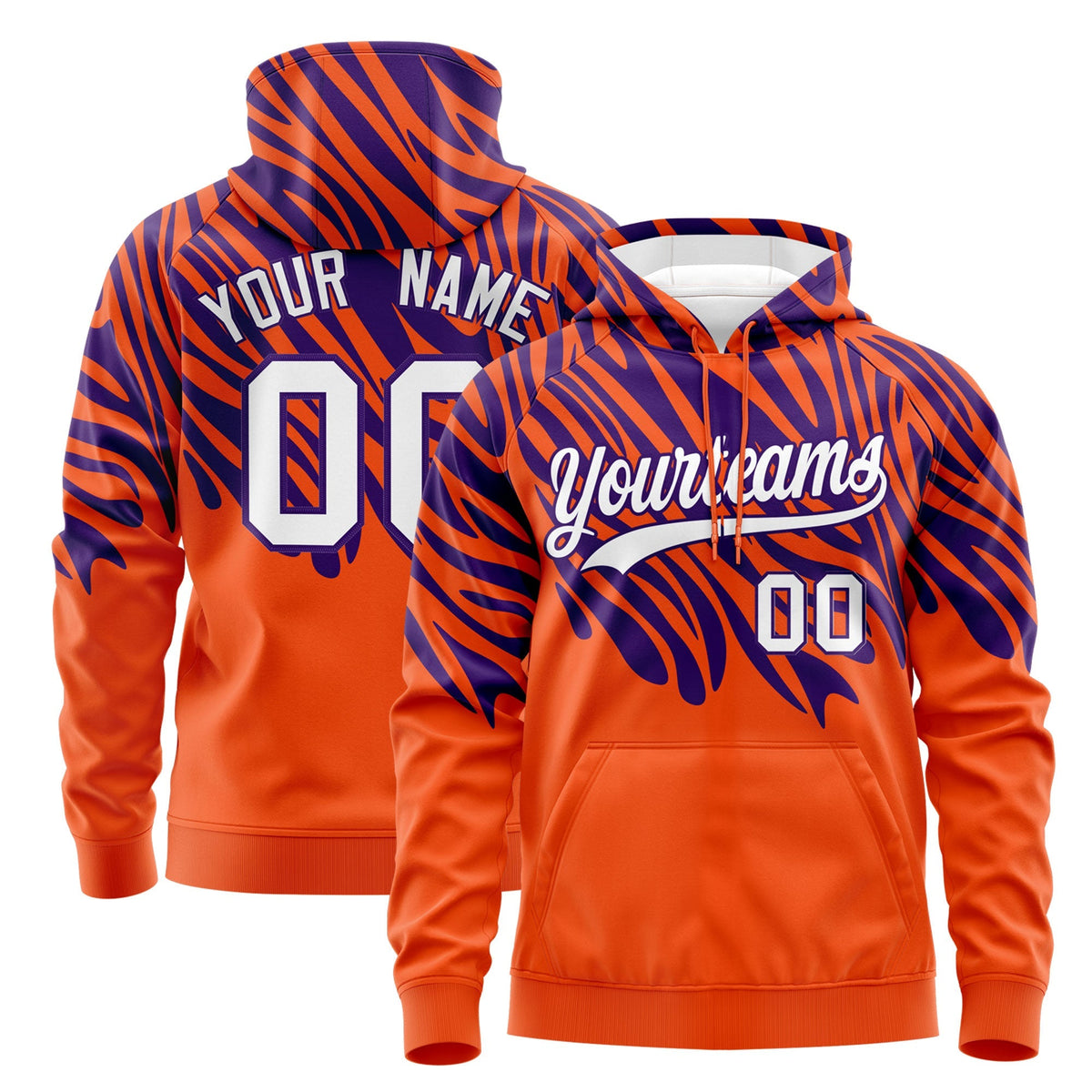 Custom Orange Purple Leopard Print Pullover Sweatshirt Hoodie| KXKSHOP