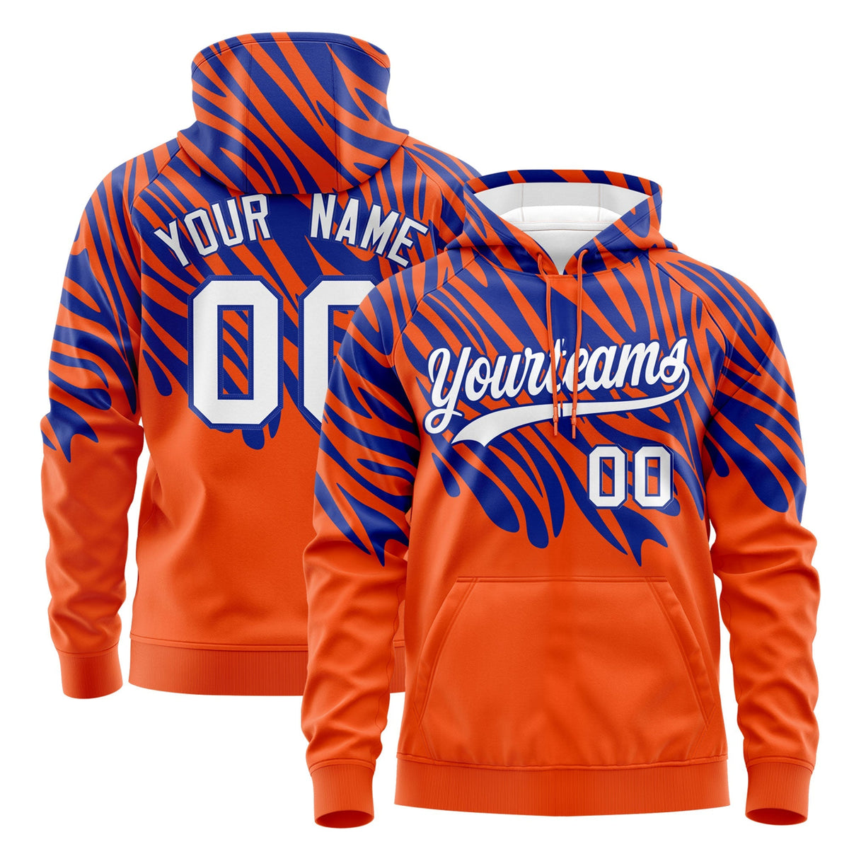Custom Royal Blue Orange Leopard Print Pullover Sweatshirt Hoodie| KXKSHOP