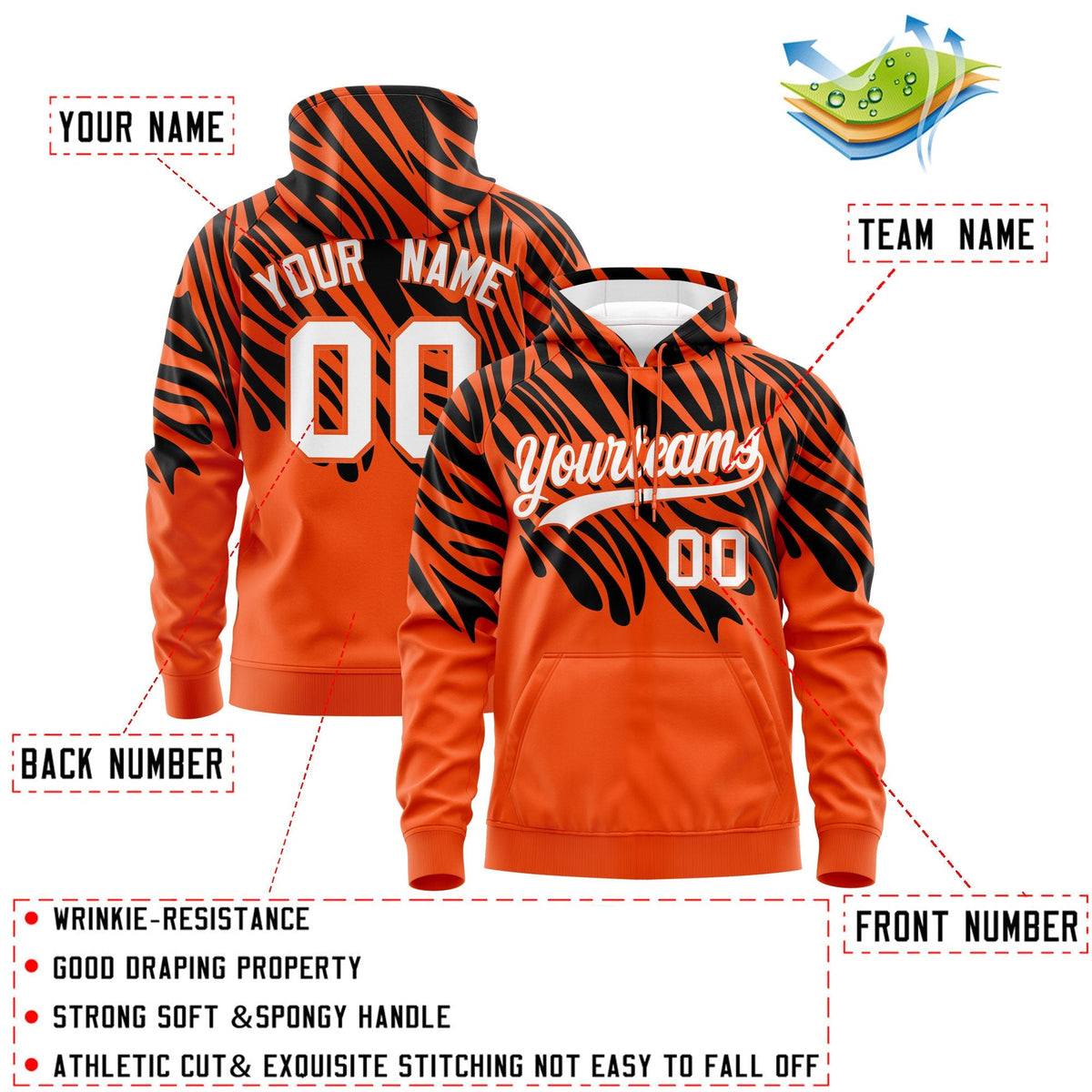 Custom Black Orange Leopard Print Pullover Sweatshirt Hoodie| KXKSHOP