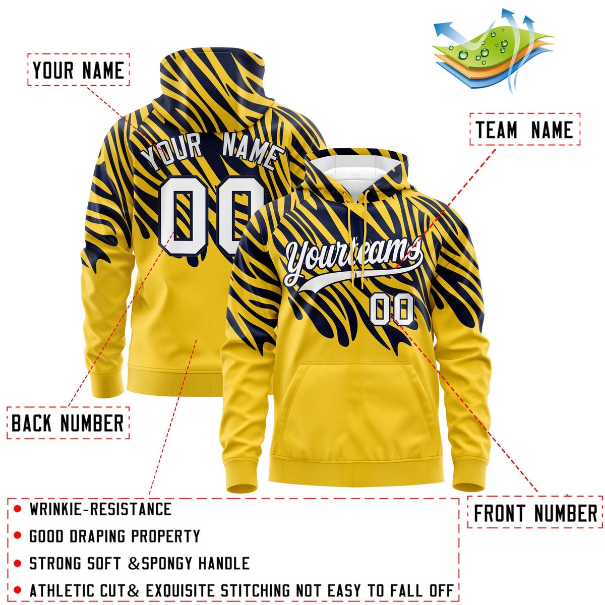 Custom Gold Navy White Leopard Print Pullover Sweatshirt Hoodie| KXKSHOP
