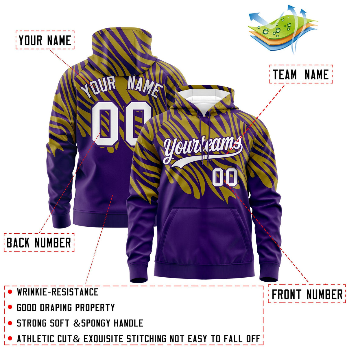 Custom Old Gold Purple Leopard Print Pullover Sweatshirt Hoodie| KXKSHOP