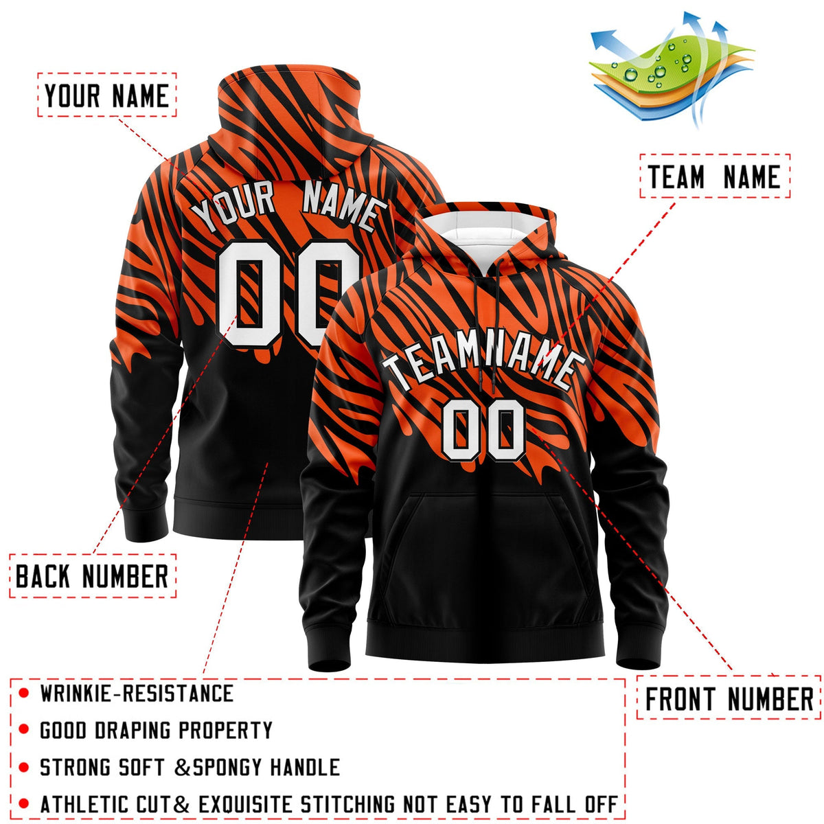 Custom Orange Black Leopard Print Pullover Sweatshirt Hoodie| KXKSHOP