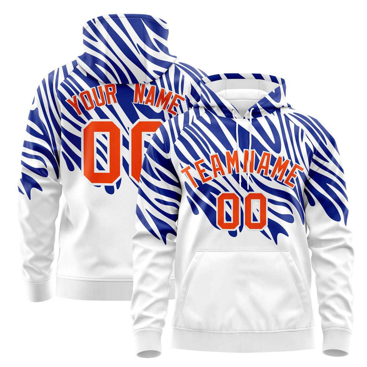 Custom Royal Blue White Orange Leopard Print Pullover Sweatshirt Hoodie| KXKSHOP