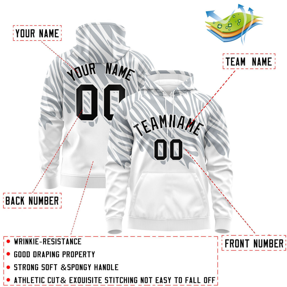 Custom Silver White Leopard Print Pullover Sweatshirt Hoodie| KXKSHOP