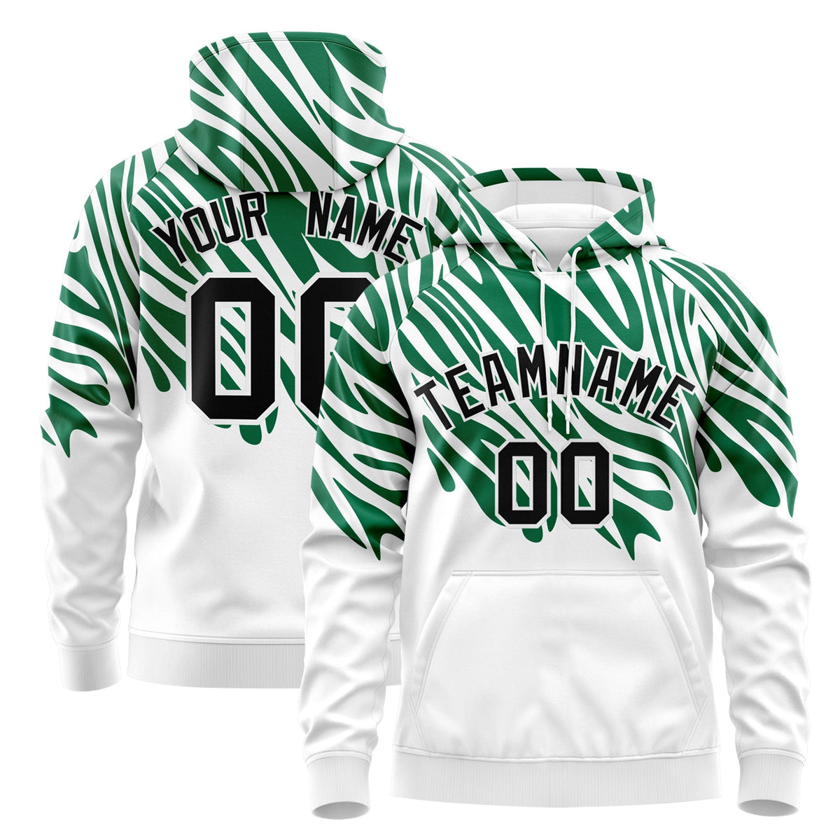 Custom Kelly Green White Black Leopard Print Pullover Sweatshirt Hoodie| KXKSHOP