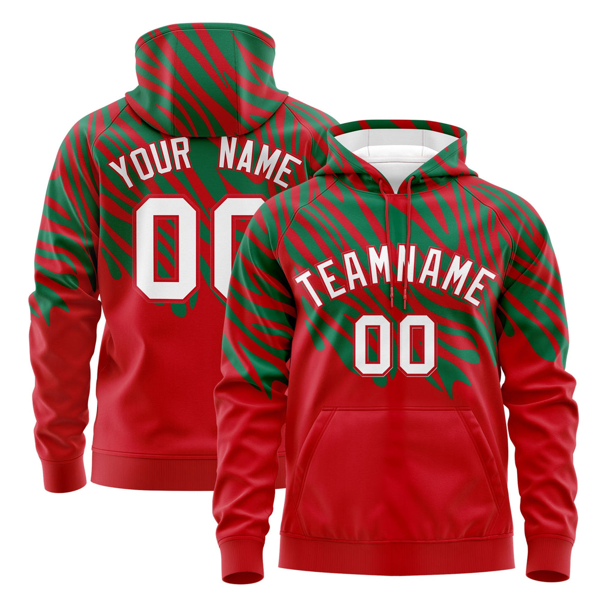 Custom Red Kelly Green Leopard Print Pullover Sweatshirt Hoodie| KXKSHOP