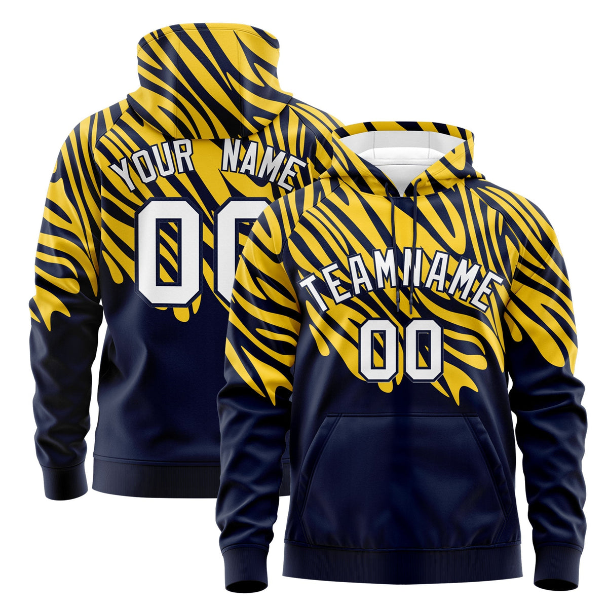 Custom Navy Gold White Leopard Print Pullover Sweatshirt Hoodie| KXKSHOP