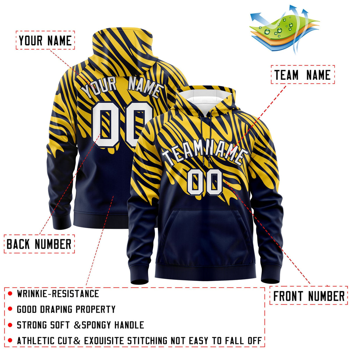 Custom Gold Navy Leopard Print Pullover Sweatshirt Hoodie| KXKSHOP