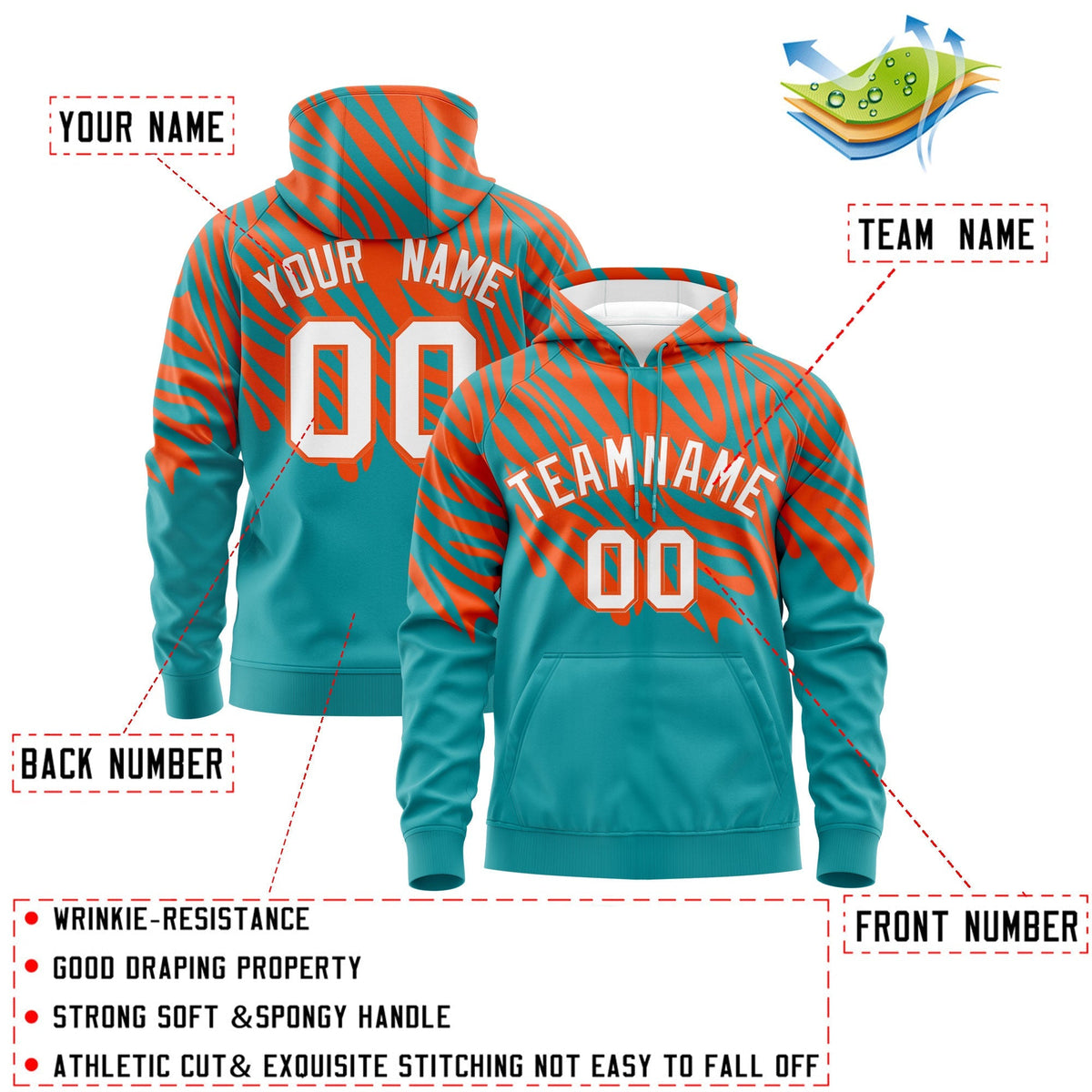 Custom Orange Aqua Leopard Print Pullover Sweatshirt Hoodie| KXKSHOP