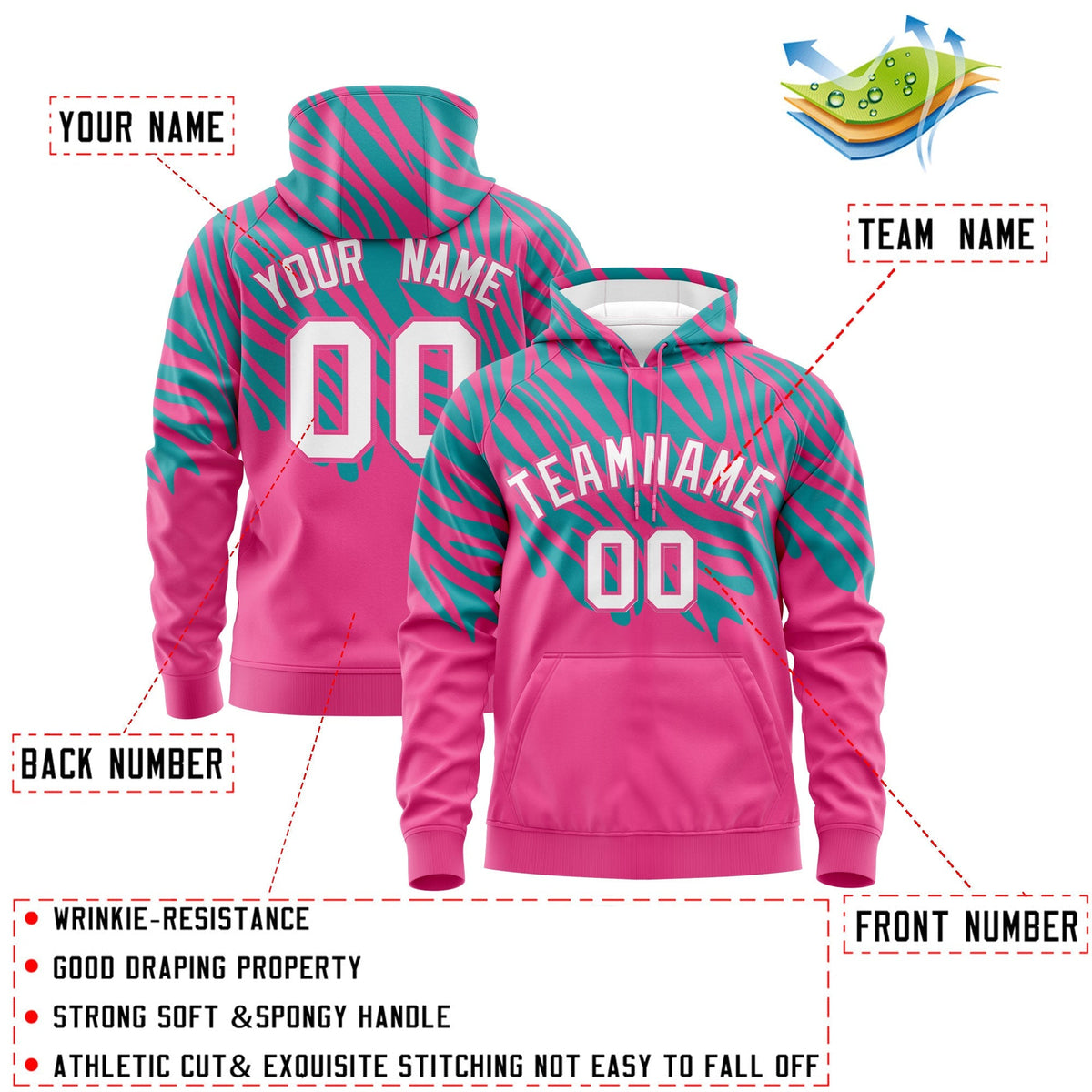 Custom Aqua Pink Leopard Print Pullover Sweatshirt Hoodie| KXKSHOP