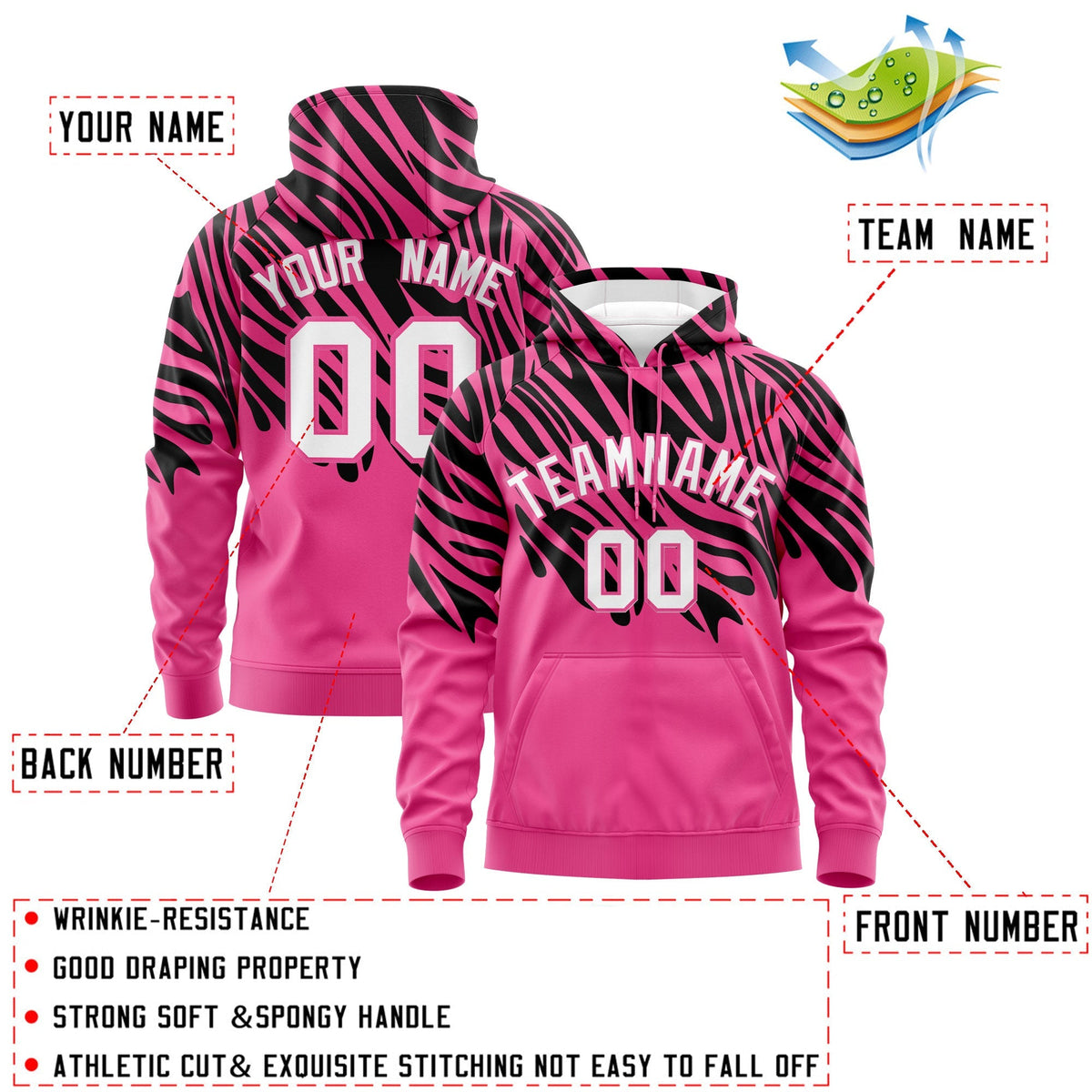 Custom Black Pink Leopard Print Pullover Sweatshirt Hoodie| KXKSHOP