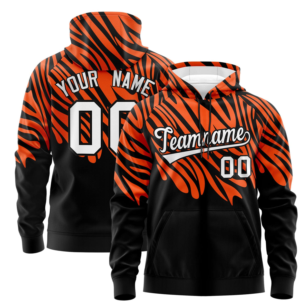 Custom Orange Black Leopard Print Pullover Sweatshirt Hoodie| KXKSHOP