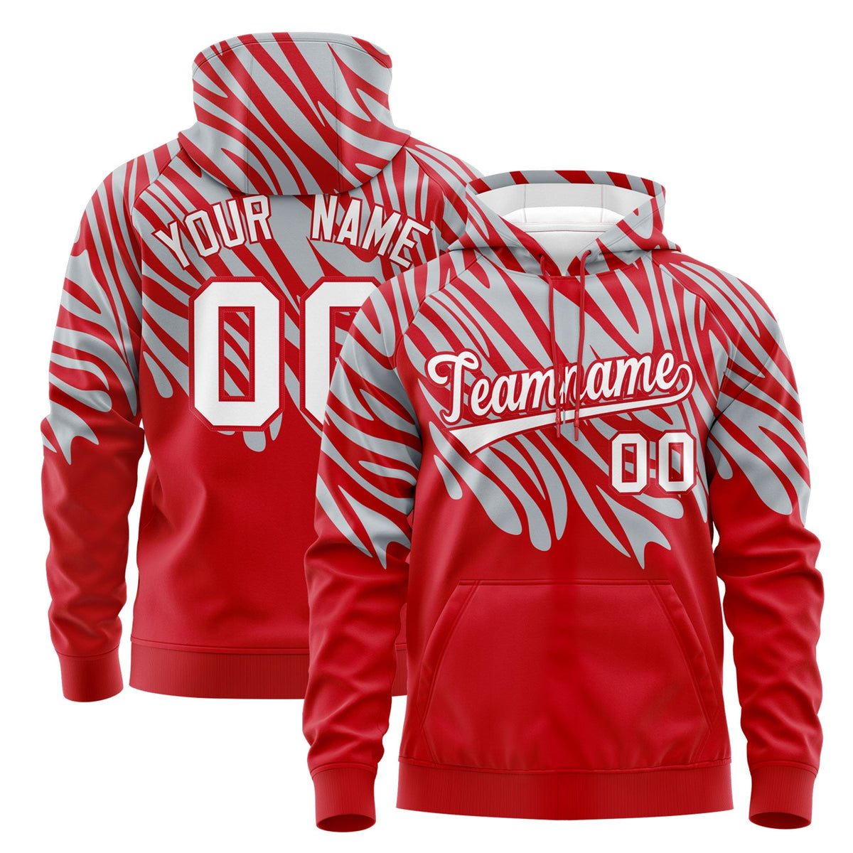 Custom Red Silver White Leopard Print Pullover Sweatshirt Hoodie| KXKSHOP