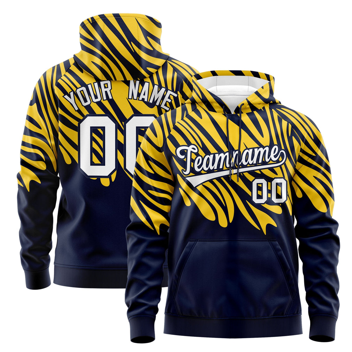 Custom Navy Gold White Leopard Print Pullover Sweatshirt Hoodie| KXKSHOP