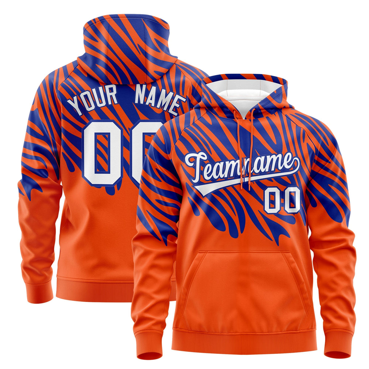Custom Royal Blue Orange Leopard Print Pullover Sweatshirt Hoodie| KXKSHOP