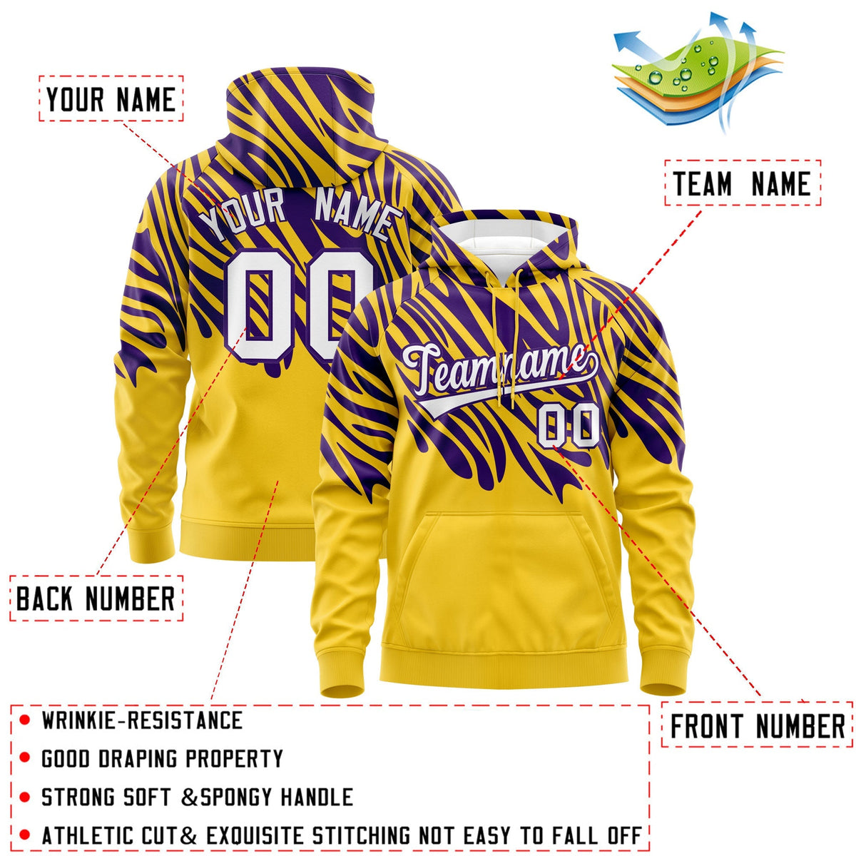 Custom Purple Gold Leopard Print Pullover Sweatshirt Hoodie| KXKSHOP