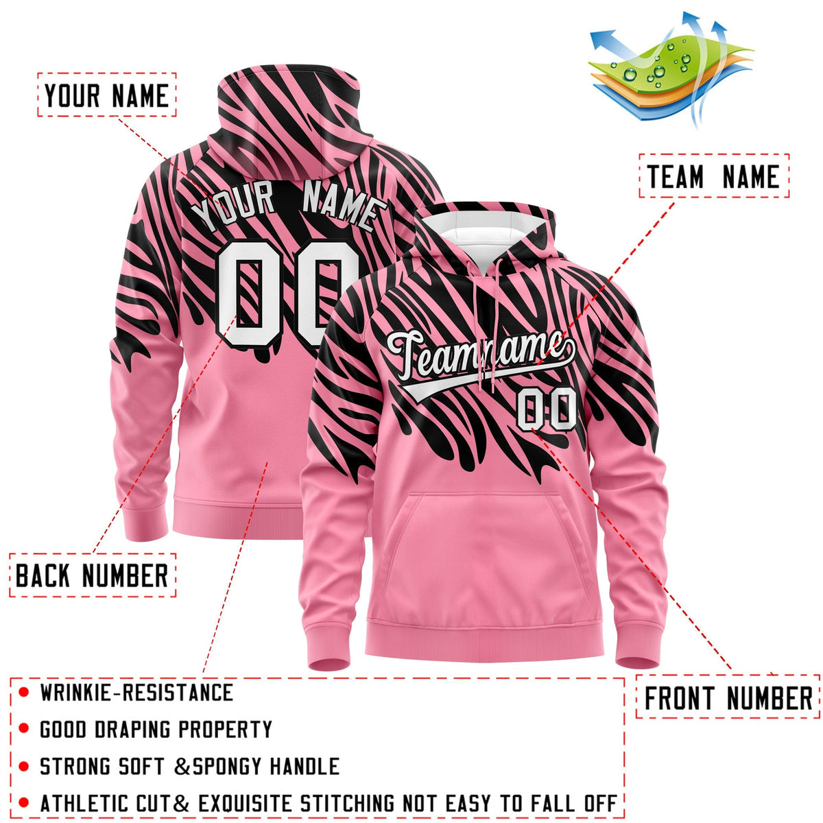 Custom Black Light Pink Leopard Print Pullover Sweatshirt Hoodie| KXKSHOP