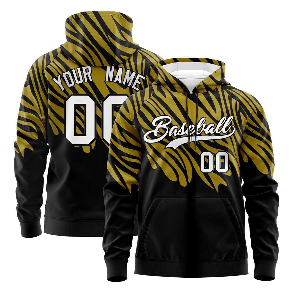 Custom Old Gold Black White Leopard Print Pullover Sweatshirt Hoodie| KXKSHOP