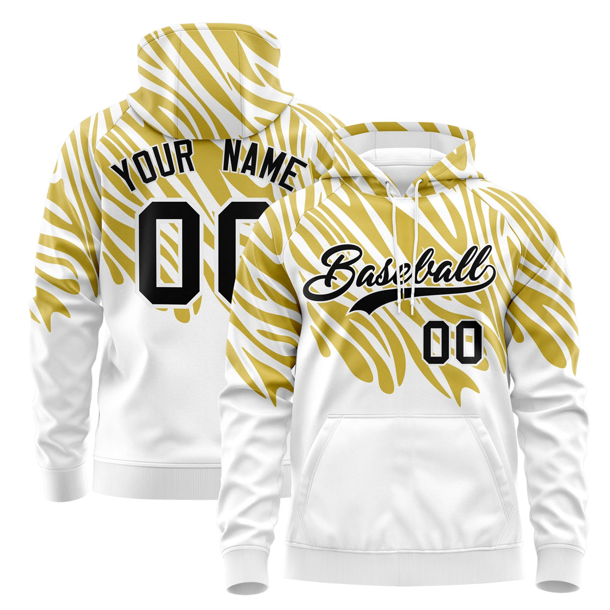 Custom Old Gold White Leopard Print Pullover Sweatshirt Hoodie| KXKSHOP