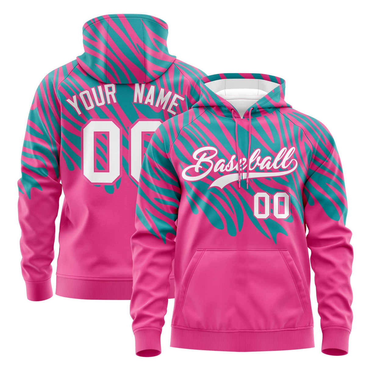 Custom Aqua Pink Leopard Print Pullover Sweatshirt Hoodie| KXKSHOP