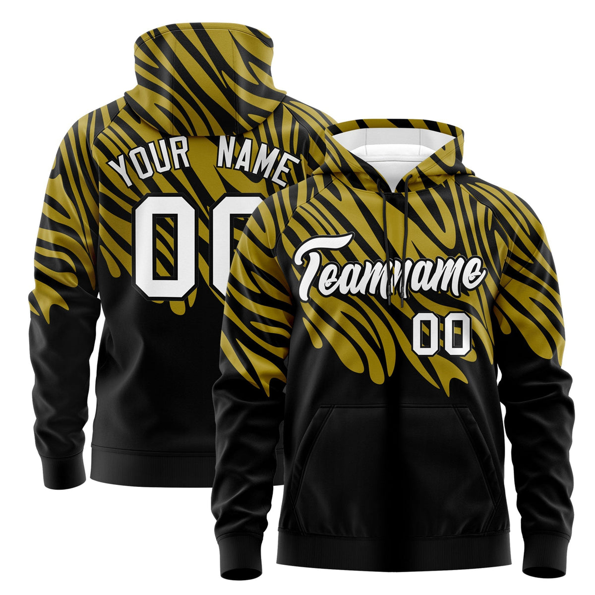 Custom Old Gold Black White Leopard Print Pullover Sweatshirt Hoodie| KXKSHOP
