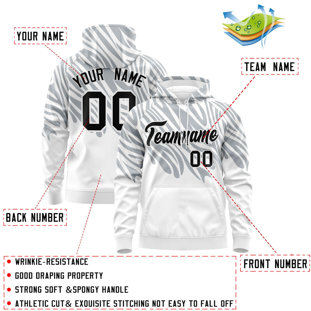 Custom Silver White Leopard Print Pullover Sweatshirt Hoodie| KXKSHOP