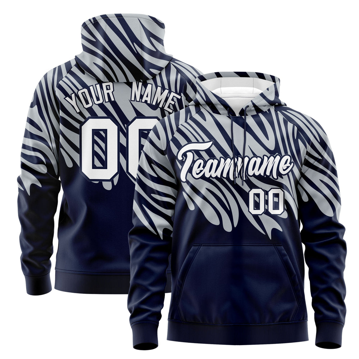 Custom Silver Navy Leopard Print Pullover Sweatshirt Hoodie| KXKSHOP