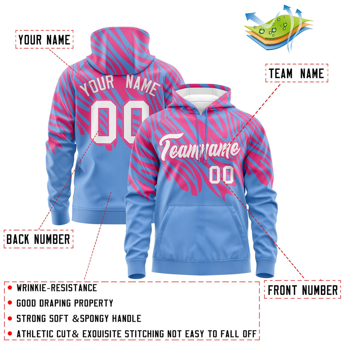 Custom Pink Light Blue Leopard Print Pullover Sweatshirt Hoodie| KXKSHOP