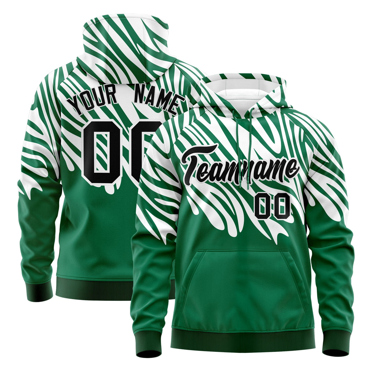 Custom Kelly Green White Leopard Print Pullover Sweatshirt Hoodie| KXKSHOP