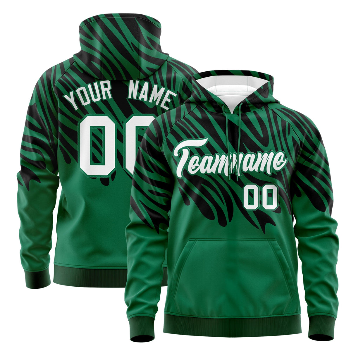 Custom Kelly Green Black Leopard Print Pullover Sweatshirt Hoodie| KXKSHOP