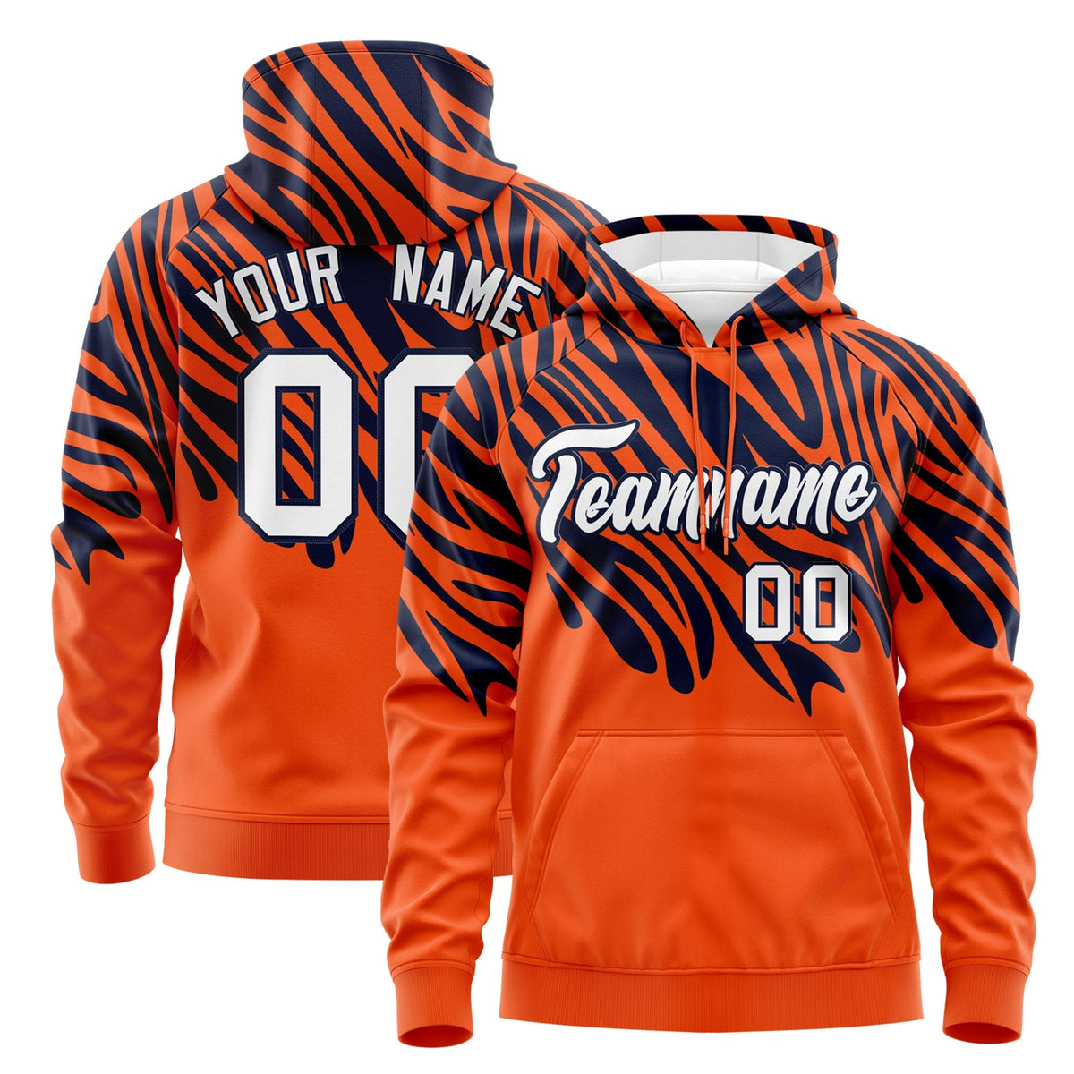 Custom Navy Orange Leopard Print Pullover Sweatshirt Hoodie| KXKSHOP