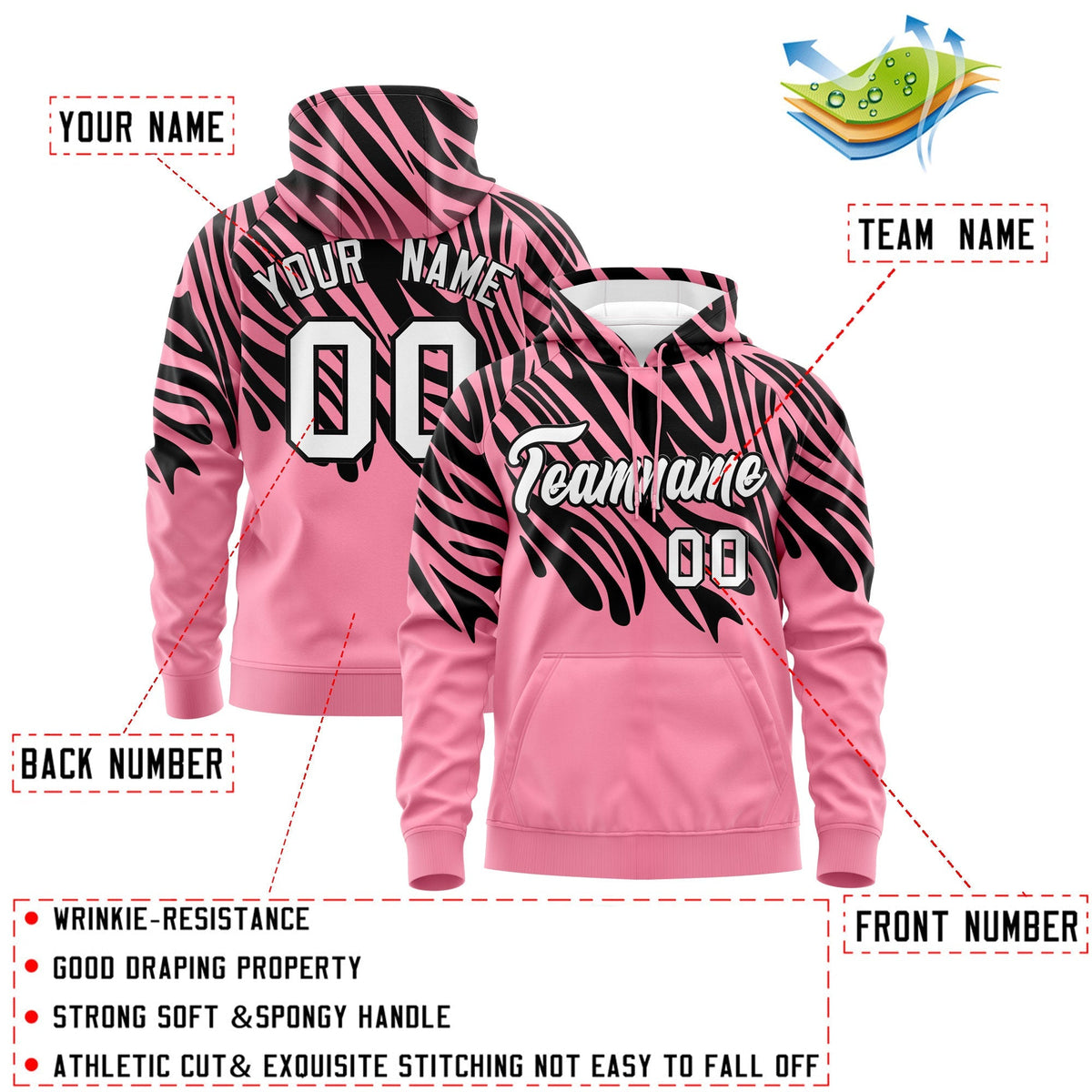 Custom Black Light Pink Leopard Print Pullover Sweatshirt Hoodie| KXKSHOP