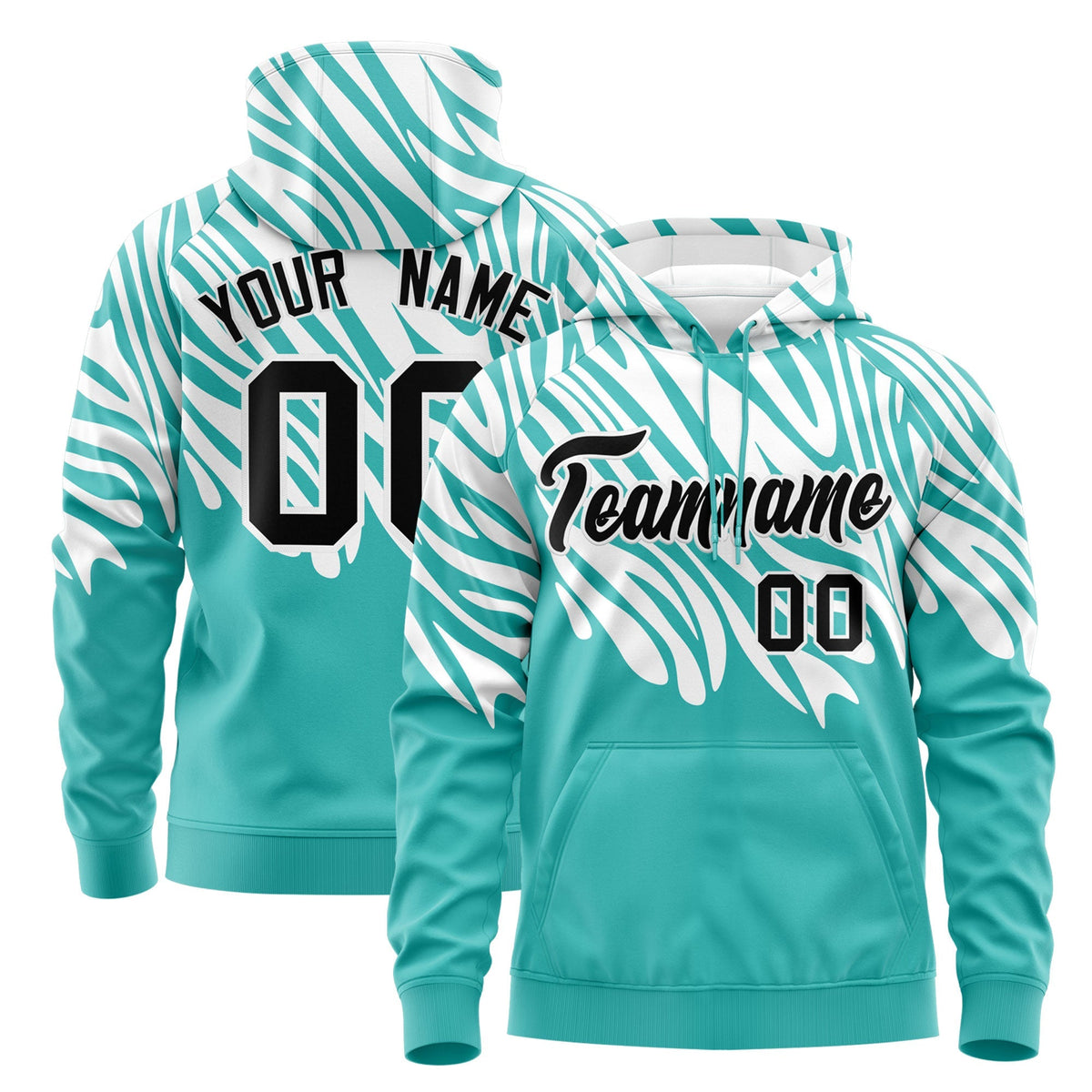 Custom White Teal Leopard Print Pullover Sweatshirt Hoodie| KXKSHOP