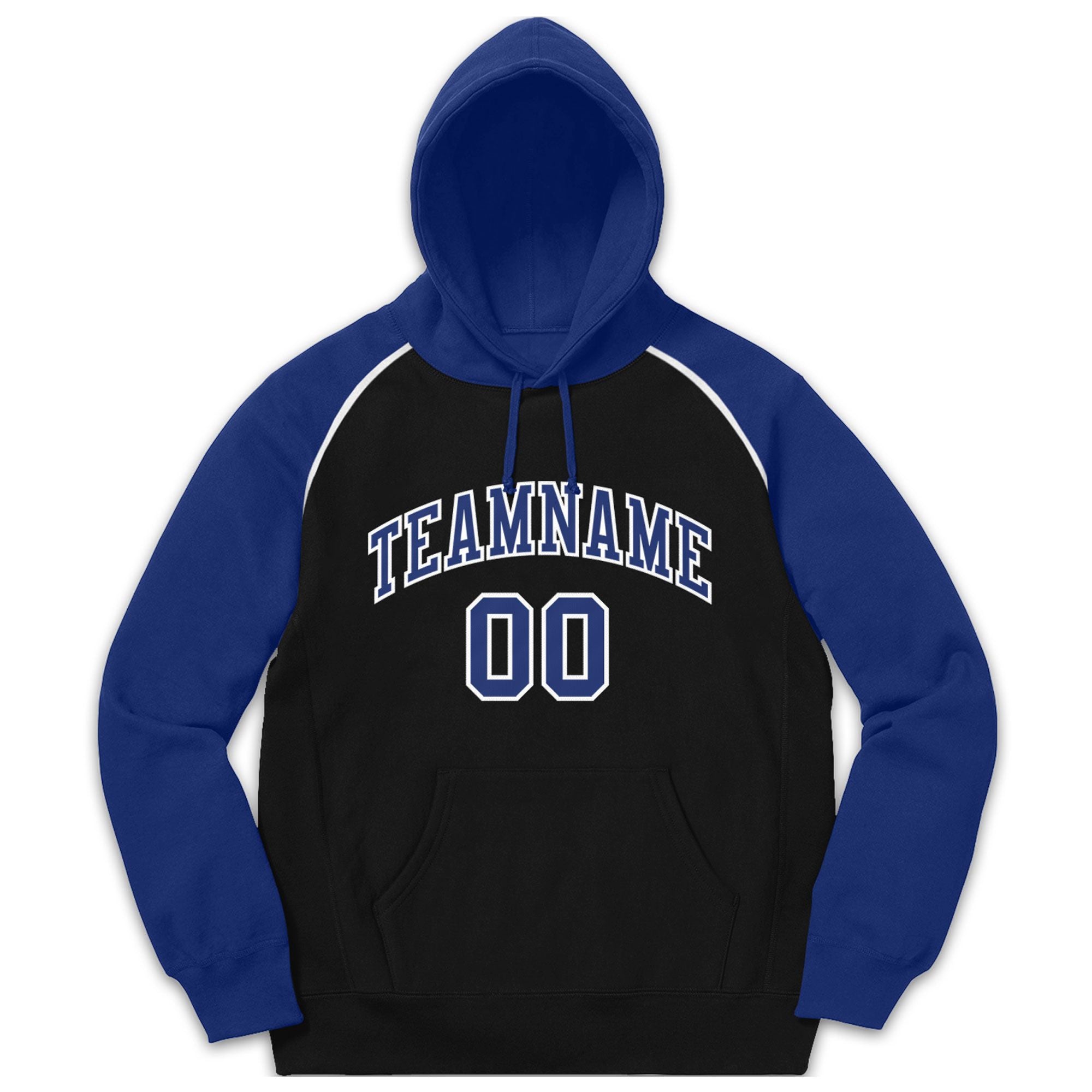 Custom Stitched Sportwear Black Royal-White Raglan Sleeves Pullover Hoodie| KXKSHOP