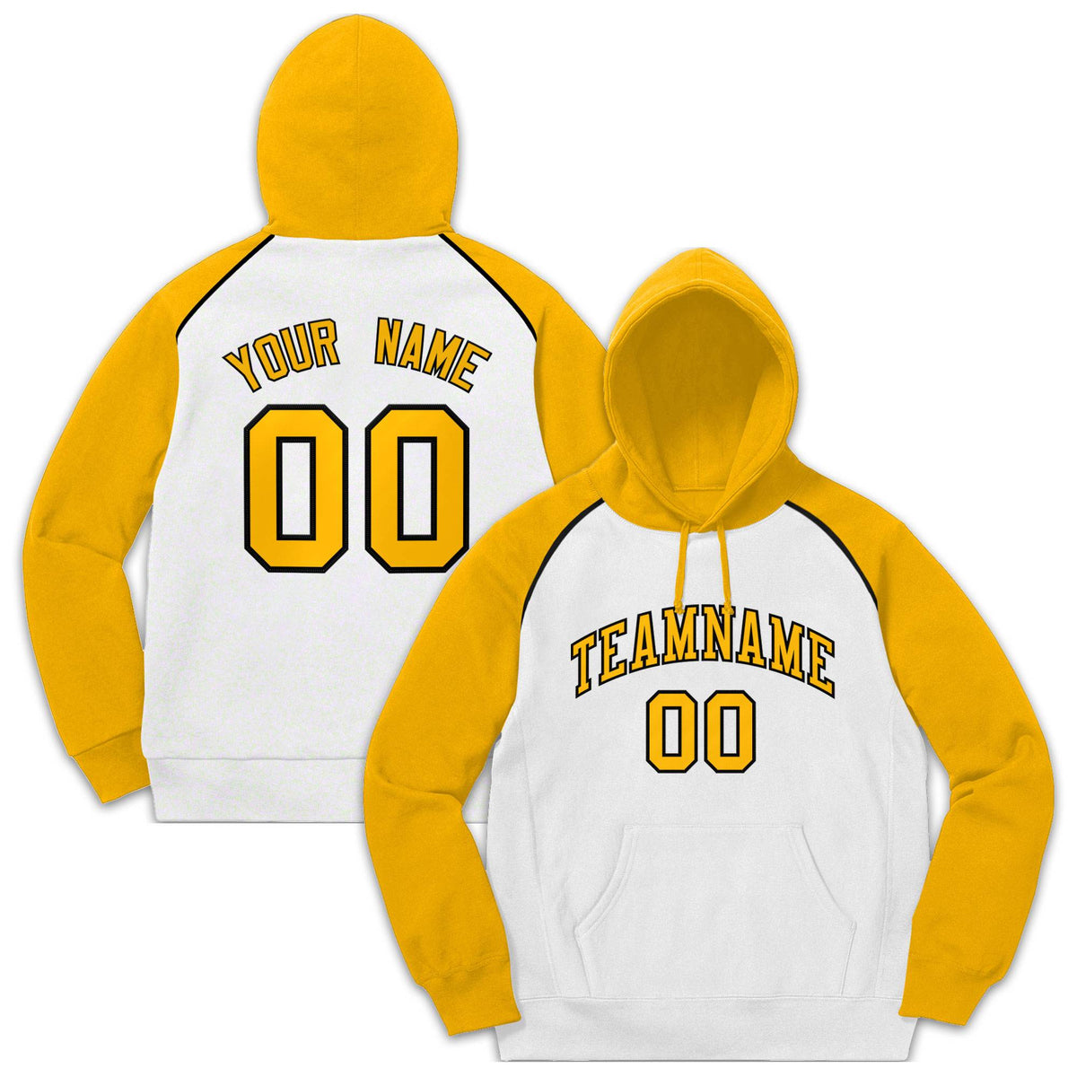 Custom Stitched Sportwear White Gold-Black Raglan Sleeves Pullover Hoodie| KXKSHOP