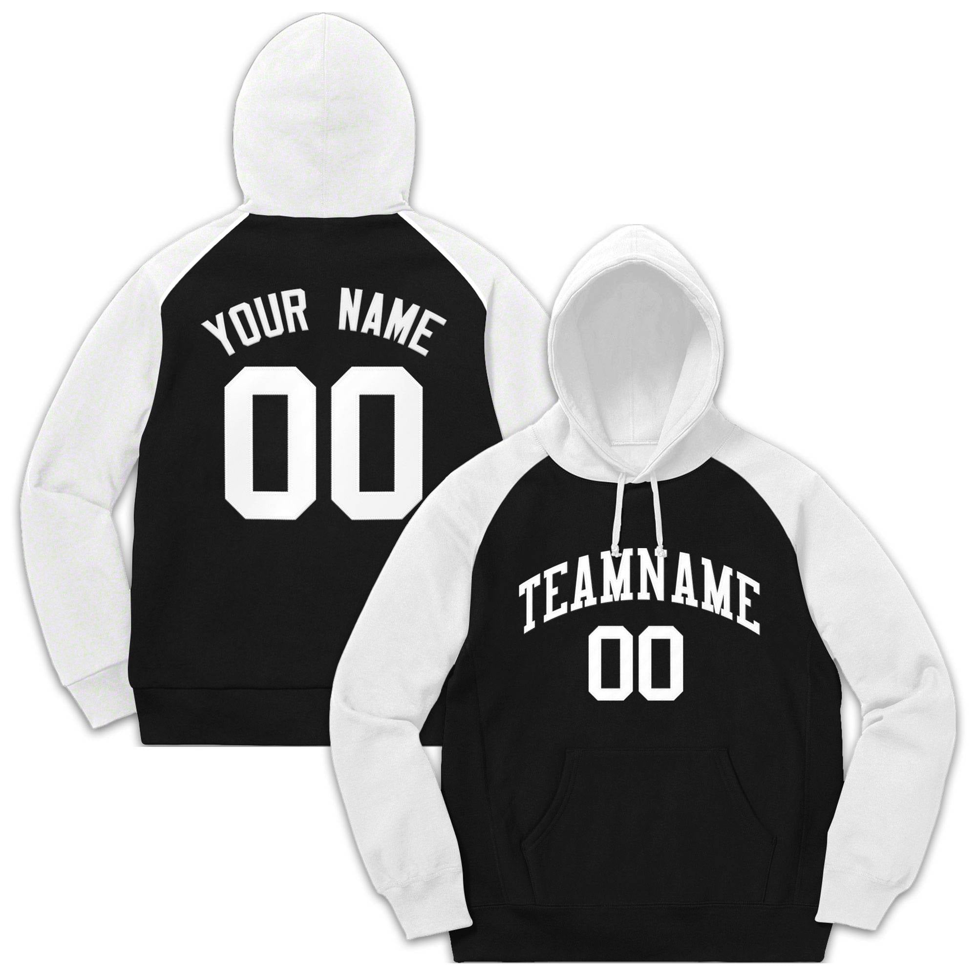 Custom Stitched Sportwear Black White Raglan Sleeves Pullover Hoodie| KXKSHOP