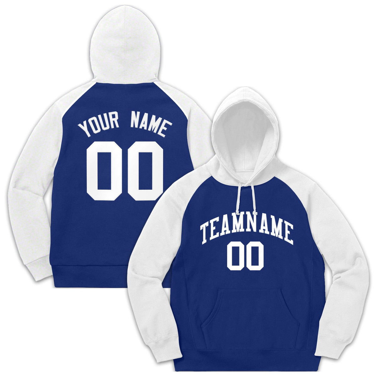 Custom Stitched Sportwear Royal White Raglan Sleeves Pullover Hoodie| KXKSHOP