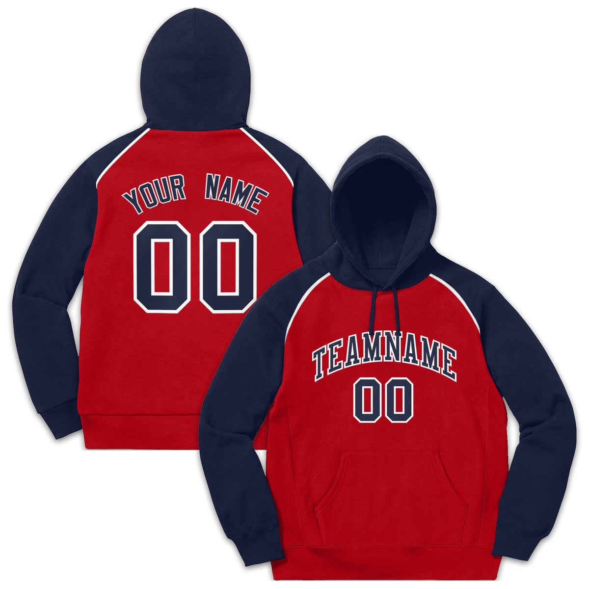 Custom Stitched Sportwear Red Navy-White Raglan Sleeves Pullover Hoodie| KXKSHOP