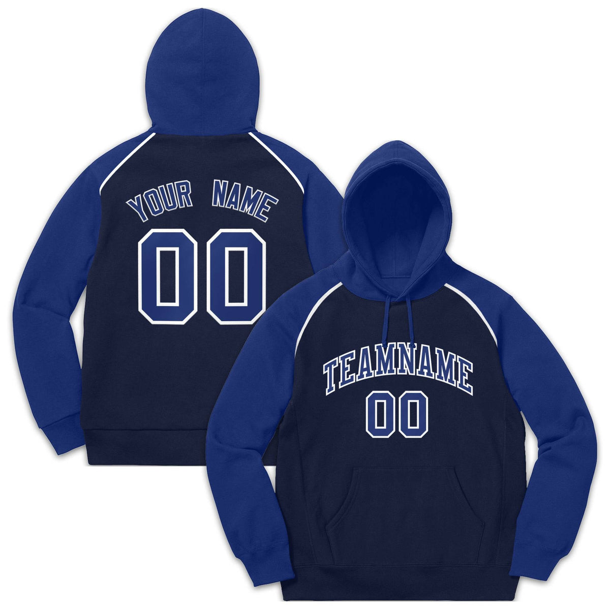 Custom Stitched Sportwear Navy Royal-White Raglan Sleeves Pullover Hoodie| KXKSHOP