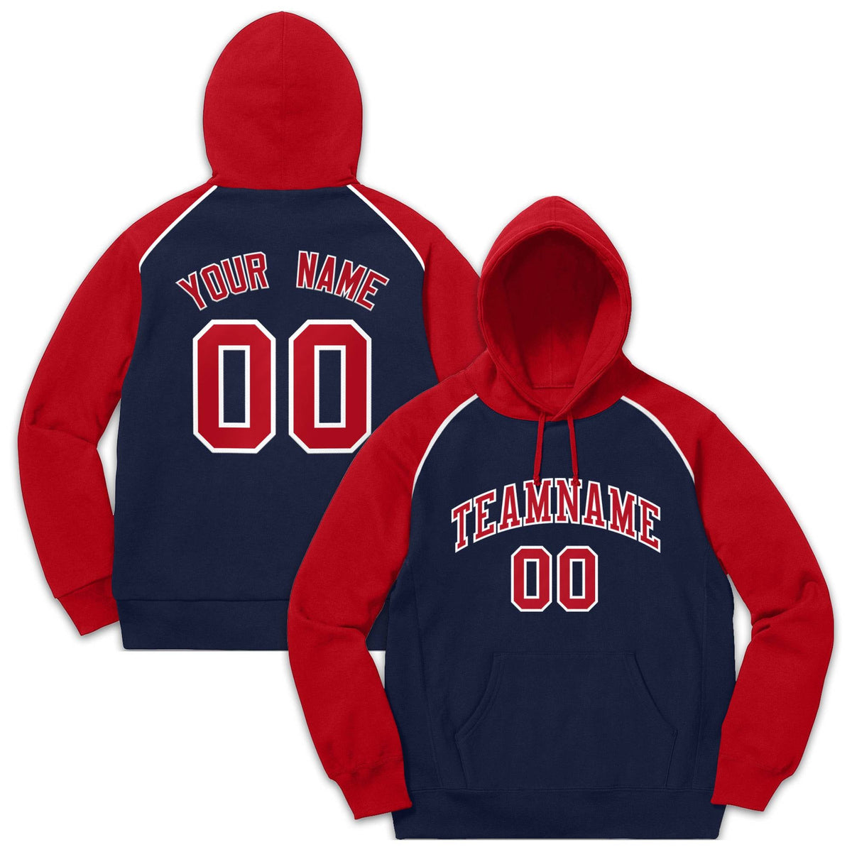 Custom Stitched Sportwear Navy Red-White Raglan Sleeves Pullover Hoodie| KXKSHOP